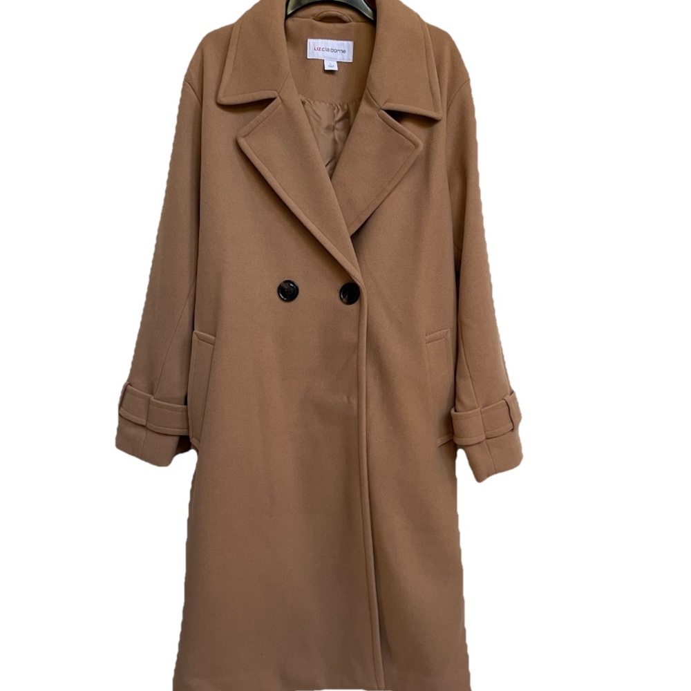 Liz Claiborne Camel Double-Breasted Trench Coat Size Large NWT